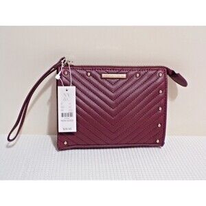 New York & Company Beautiful Maroon w/Gold Tone Zip Wristlet Faux Leather NWT